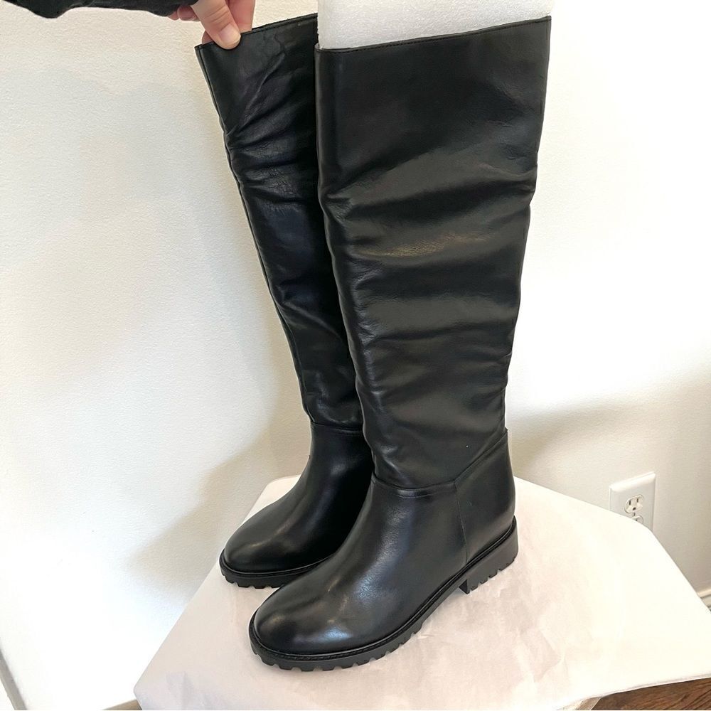 Steve Madden Loralye Lug-Sole Slouch Tall Boots Dark Brown Leather, Size 8 NIB